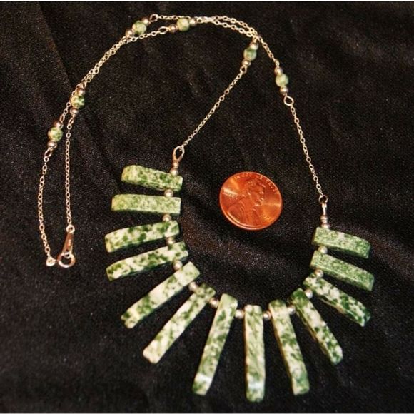 Tree Agate & Sterling Silver Chain Bib Necklace - Picture 5 of 5